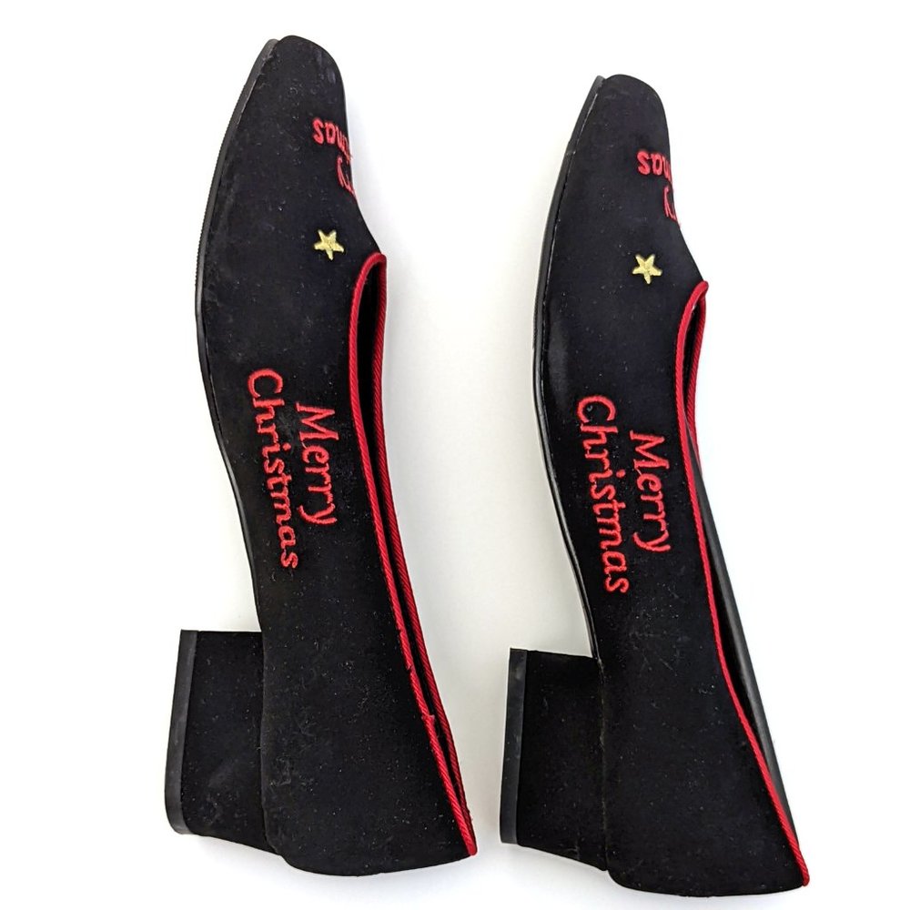 Vintage LINKS Black Velvet Christmas Xmas Holiday Flat Heels Women's Size 8.5M - Picture 4 of 4